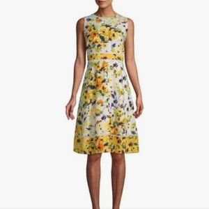 Karl Lagerfeld Yellow Floral Sleeveless Fit & Flare Dress Size 4